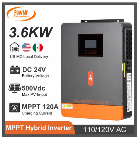 2.4KW 3.6KW Hybrid Solar Inverter 24V DC to 110/120V AC